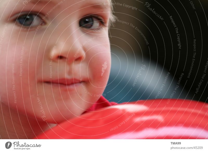 I think so I am. Child Think Red Thought Portrait photograph Face Brash Ball