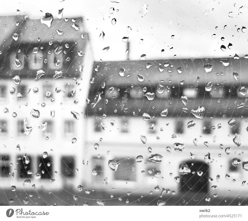 Beautiful weather Rain raindrops Glass Wet Water House (Residential Structure) Reflection Drop Shallow depth of field Damp Glittering Macro (Extreme close-up)