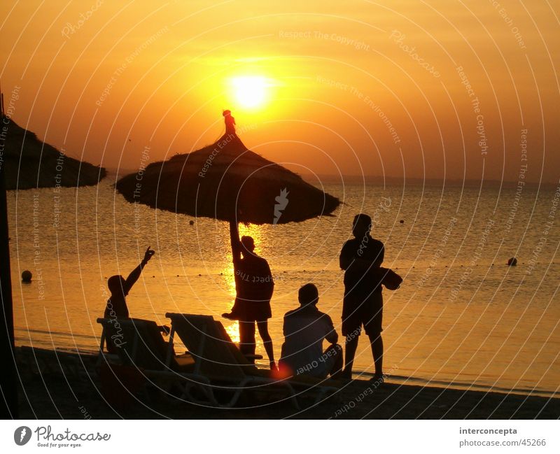 Sunset Group Beach Human being