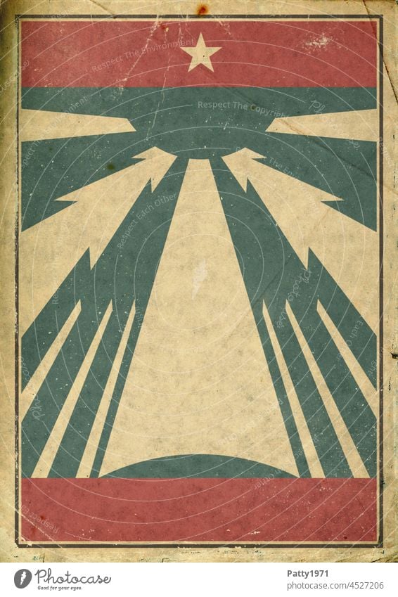 Retro revolution propaganda poster. Stylized sun rays on grunge paper background propagandized Poster Revolution Paper Grunge Illustration resistance policy