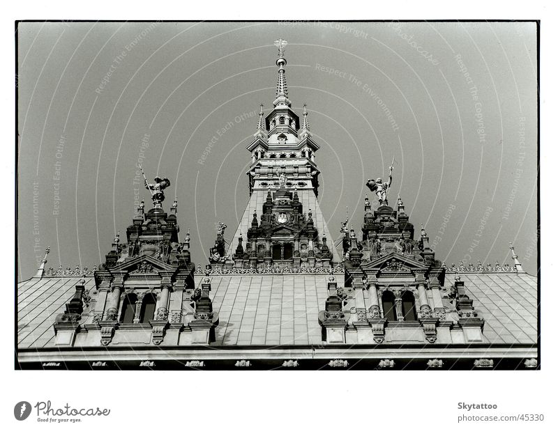 turrets Building Tower Window Roof City hall Historic Architecture Black & white photo Hamburg