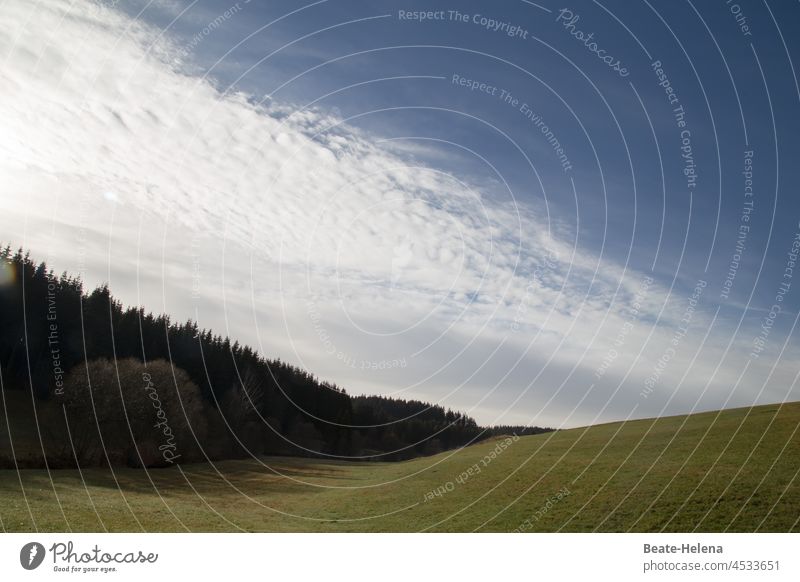 Dynamic weather: diagonal cloud band Dynamics Weather Clouds Band of cloud Exterior shot Deserted Beautiful weather Sky Environment Colour photo Landscape