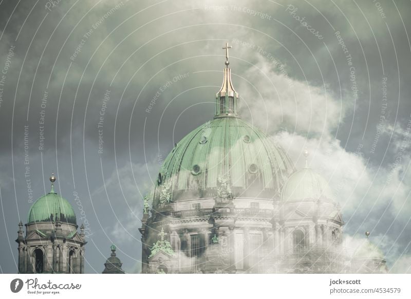 Lightness | Clouds over the Berlin Cathedral Tourist Attraction Domed roof dome Church Architecture Religion and faith Manmade structures Sky Double exposure