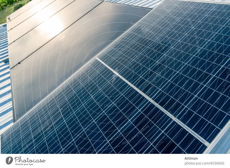 Solar panels or photovoltaic module. Solar power for green energy. Sustainable resources. Renewable energy. Clean technology. Solar cell panels use sun light as a source to generate electricity.