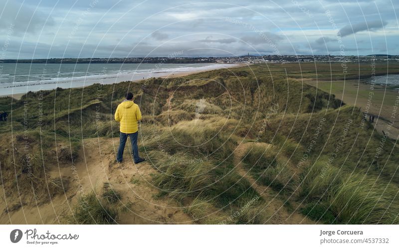 aerial drone view of the dunes of Tramore, Waterford Ireland. Sandhills natural park country waterford republic of ireland scenery tramore scenic beach