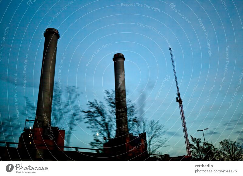 Two chimneys Evening Architecture Berlin city Germany Twilight Worm's-eye view Capital city Sky downtown Middle Skyline Chimney Industry power station