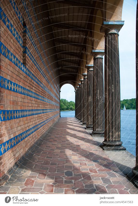 historical arcade at natural Havellandscape Architecture Church of the Saviour sacrov Arcade Historic Column River bank Style Summer World heritage Christianity