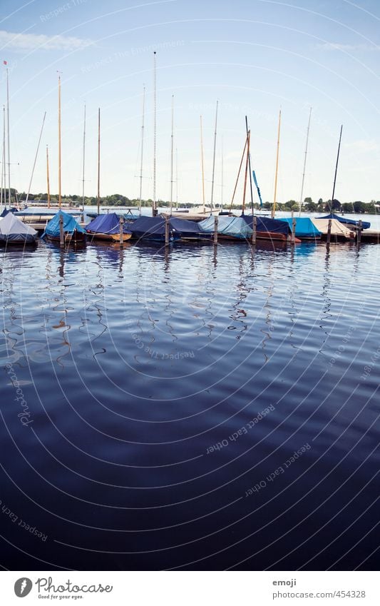 Alster Lake Environment Nature Water Fishing boat Sailboat Wet Natural Blue Interior lake Jetty Hamburg Colour photo Exterior shot Deserted Copy Space top