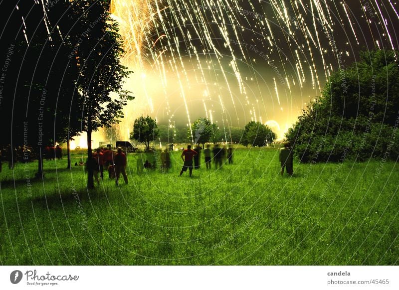 shower of gold Night Long exposure Light Group Dark Human being Meadow Foreground Event Firecracker Reaction Evening Blaze Lamp Sky Feasts & Celebrations Rain