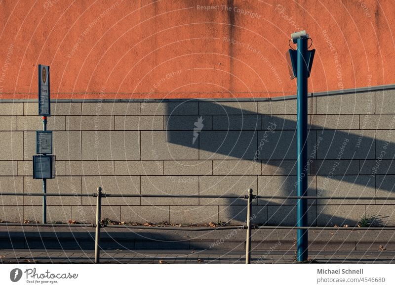 Street scene: bus stop sign shadow Stop (public transport) Stop sign Shadow Shadow play shadow cast deep sun Low low sun Street Scene