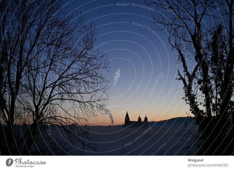 The church towers of the Comburg in Schwäbisch Hall Light Advent Church comburg Sunrise morning light Hohenlohe Baden-Wuerttemberg Monastery Spirituality