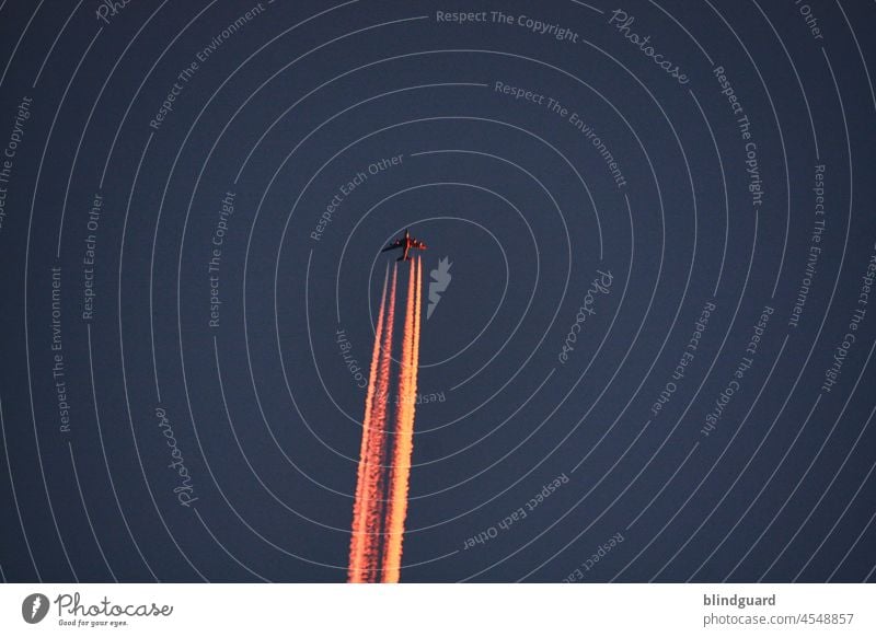 Start at sunset into the unknown - The last one from me (for this year) Airplane Vapor trail air traffic Aviation Flying Vacation & Travel Sky Beautiful weather