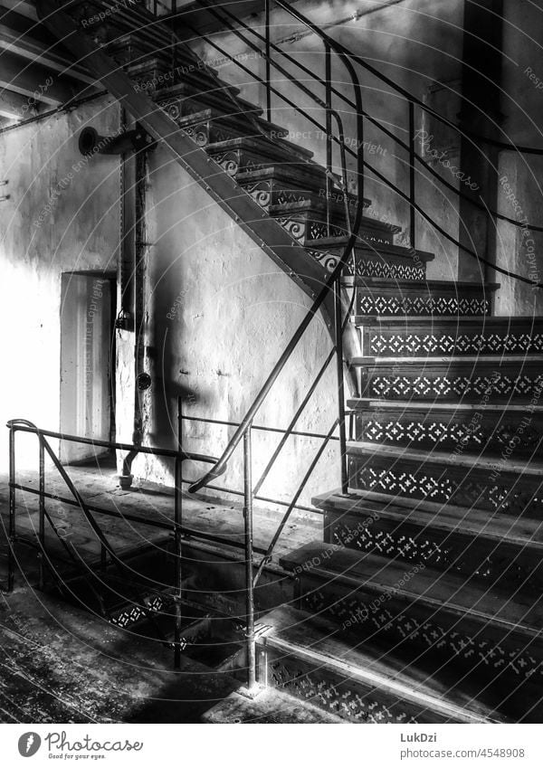 Vintage metal industrial stairs Stairs Industry Industrial Photography Industrial plant Architecture Industrial architecture Factory Industrial heritage