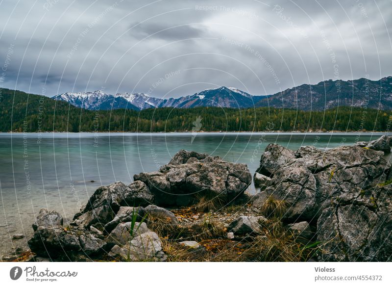 Mirror image at the mountain lake V tranquillity silent vacation Relaxation Zugspitze ski resort Grainau Alps reflection Wettersteingebirge