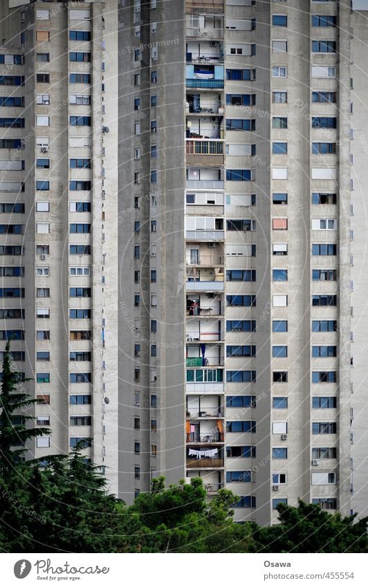 Rijeka 600. House (Residential Structure) High-rise Manmade structures Building Architecture Facade Balcony Window Concrete Old Gloomy Gray Apartment Building