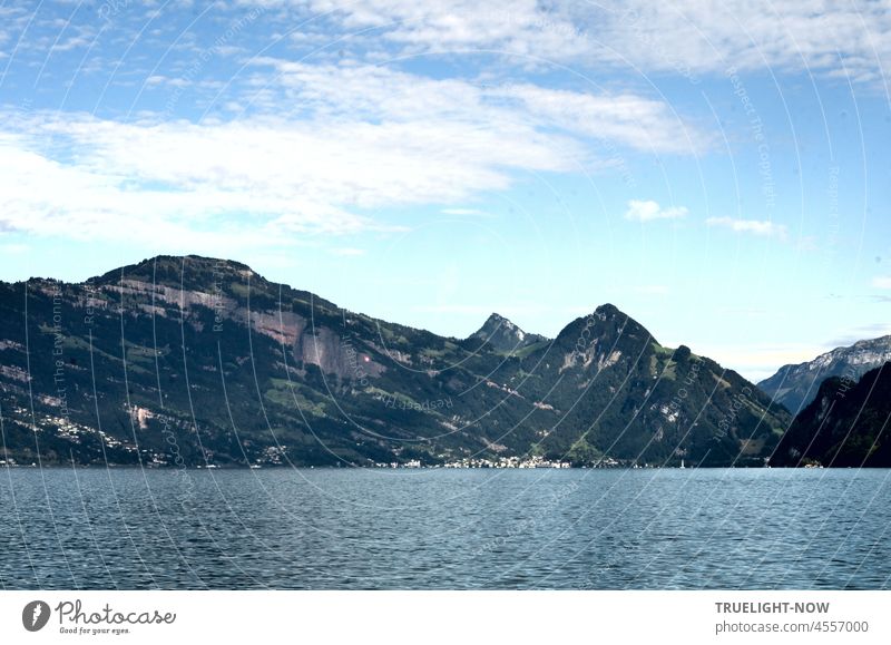 Late summer at Lake Lucerne (Vierwaldstättersee) Switzerland Nature Water Landscape mountains Mountain Blue Panorama (View) Environment Beautiful weather Sky