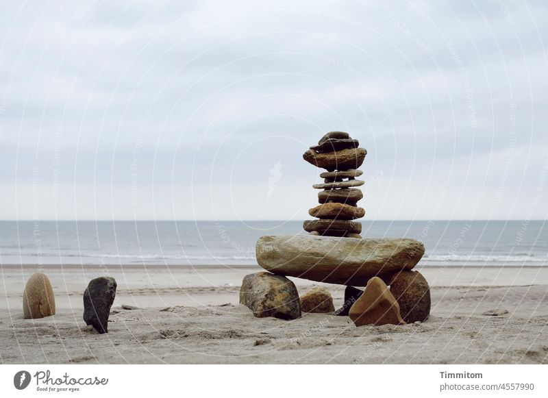 beach beauty rock mandl stones Beach Sand North Sea Denmark Deserted Horizon Sky Clouds Smooth Calm Vacation & Travel Nature Elements