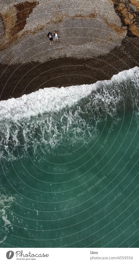 Relax on the beach Beach Ocean vacation Tourism Bay Bird's-eye view women reclining relax pause take a break Waves Surf Mediterranean sea Greece Crete