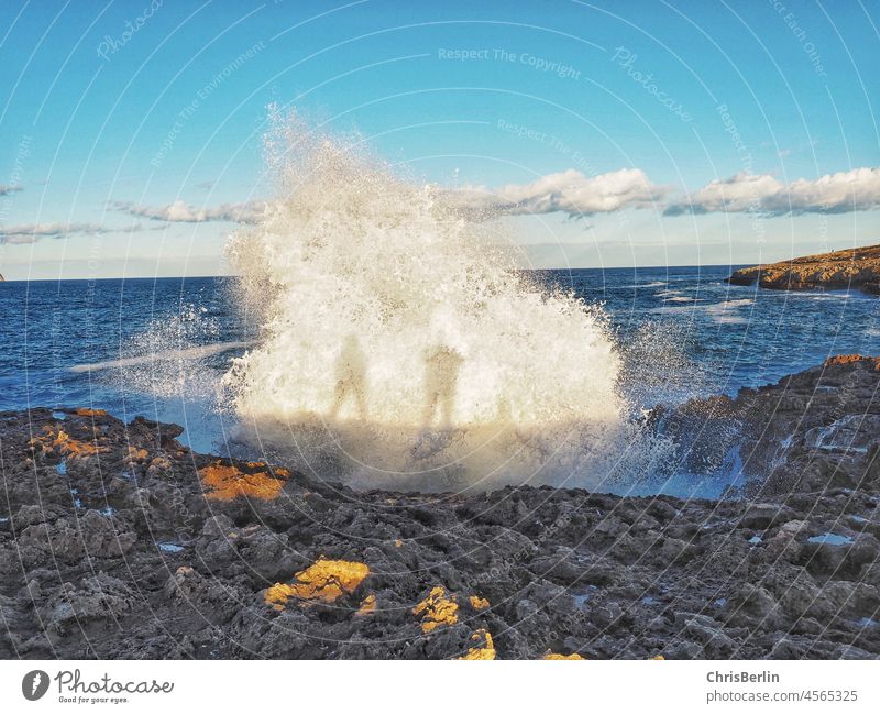 Shadows in wave Waves Swell by the sea Ocean coast coastline Blue sky Water Sky Nature Landscape Horizon Exterior shot Colour photo Deserted White crest Surf