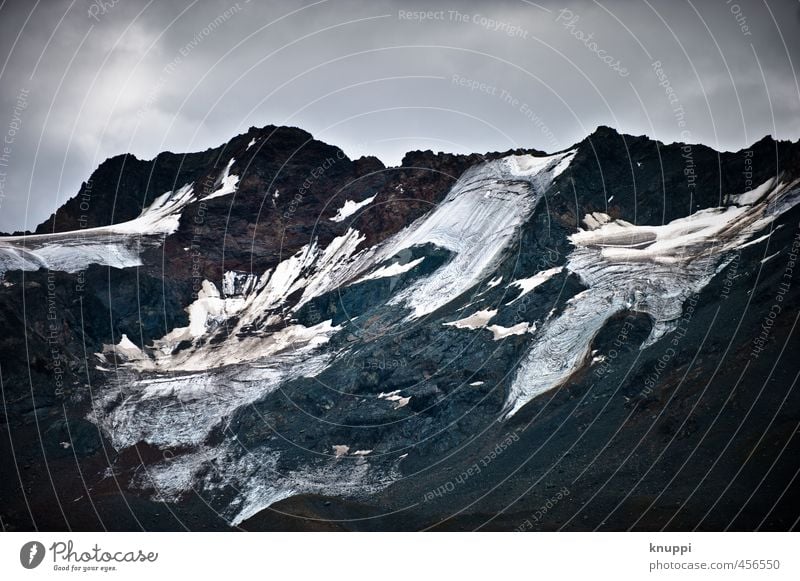 glaciers Environment Nature Landscape Elements Water Sky Clouds Sunlight Summer Autumn Climate change Bad weather Snow Rock Alps Mountain Peak Snowcapped peak