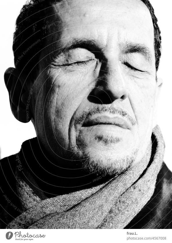 sunbathe Man Cold Scarf Sit portrait Facial hair Sunlight To enjoy