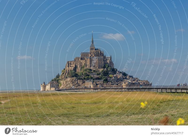 blue sky over Le Mont-Saint-Michel, Normandy, France UNESCO World Heritage Site mont-saint-michel Tourist Attraction Landmark Normandie Tourism Monument