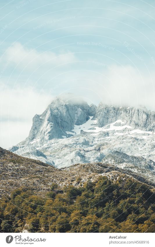 Picturesque summer landscape of highland Beautiful landscape with mountains. Viewpoint panorama in Lagos de Covadonga, Picos de Europa National Park, Asturias, Spain