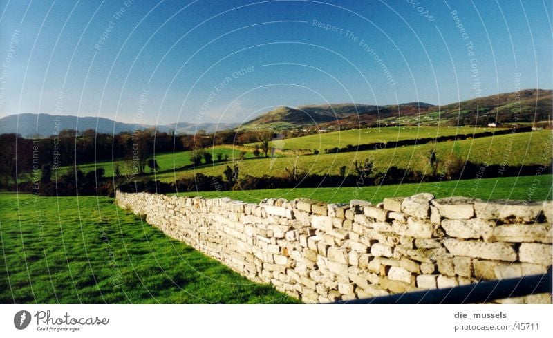 irish wall Wall (barrier) Meadow Green Hill Horizon Landscape Nature Mountain Ireland