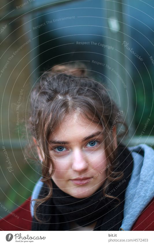 Charlotta on her way to Charlottenhof Palace. Girl Youth (Young adults) Young woman Window Cold Looking Masonry Pinned up hairstyle