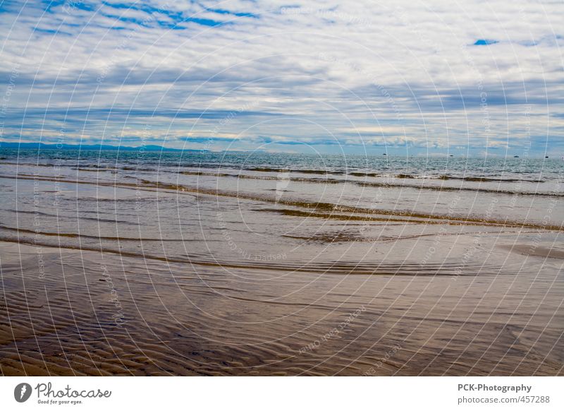 sea freshness Sand Water Sky Clouds Horizon Summer Weather Waves Coast Beach Ocean Deserted Far-off places Swell Surface of water Italy Colour photo