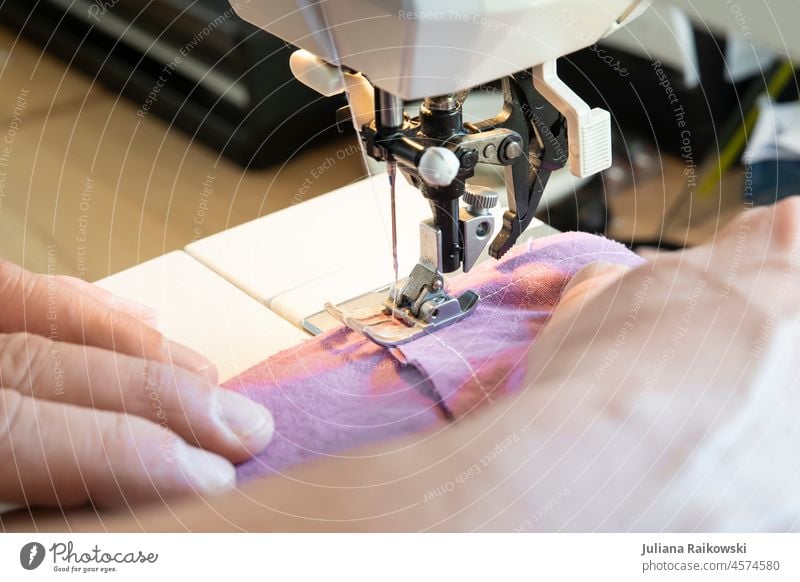 Sewing machine in closeup purple Clothing Design Fashion Close-up Textiles Detail Craft (trade) Tailor Work and employment Material Machinery Industry