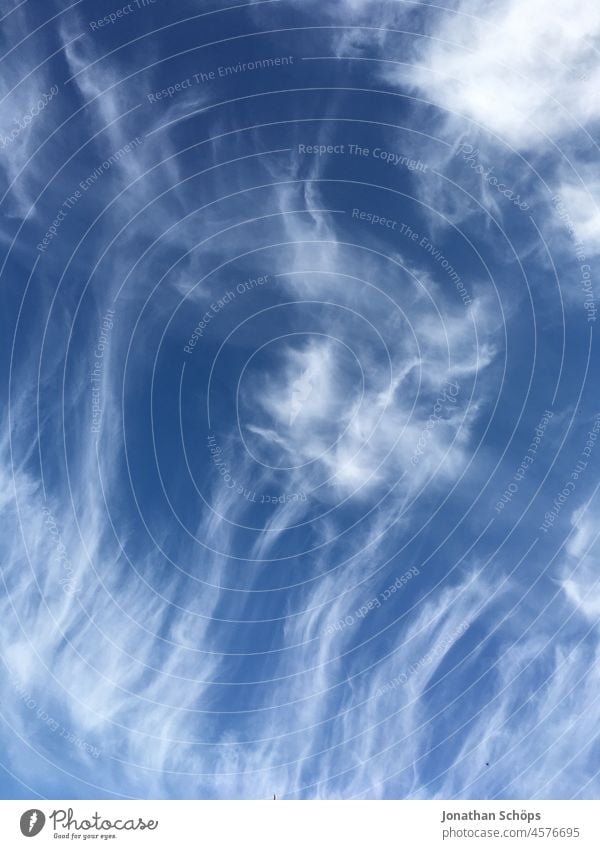 Blue sky white clouds Sky Sky blue clear Vapor trail Heaven Skyward Himmelsstürmer Exterior shot Colour photo Deserted Beautiful weather Day Clouds Copy Space