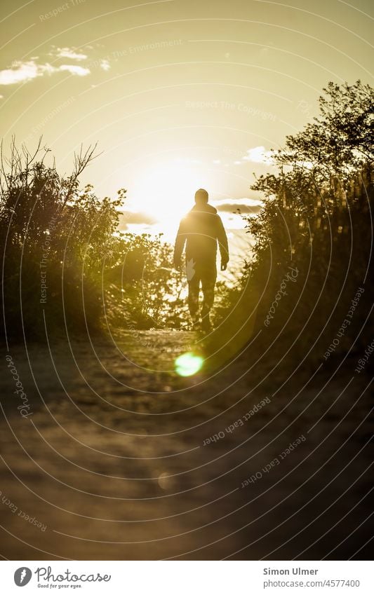 Man walking in Sunset sunset clouds grass nature Sky landscape wave sunlight summer coast ocean travel beatiful natural weather coastline windy relax heaven