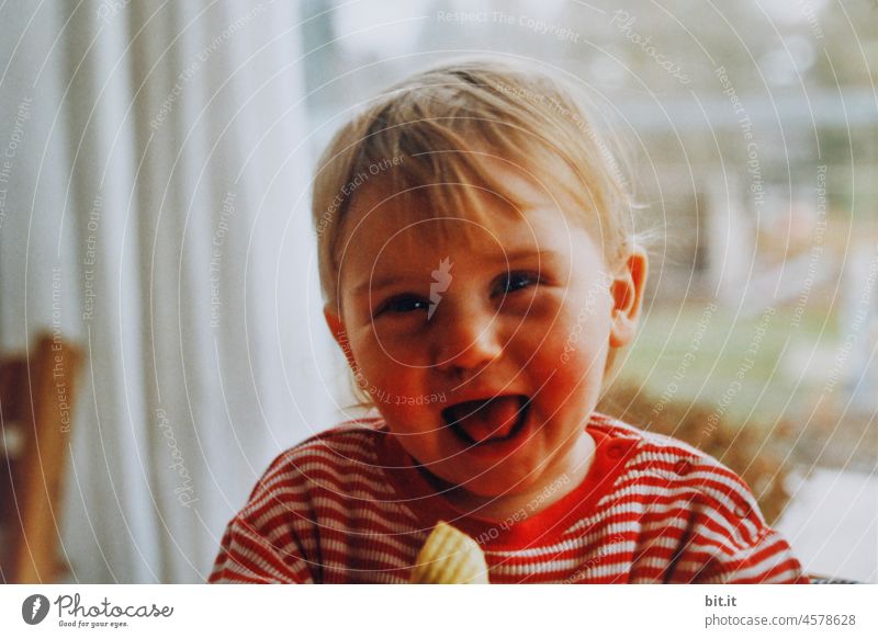 Karlotta with the cheese cloth... Girl Smiling Laughter Happiness Joy cheerful fun Happy portrait fortunate Face Contentment Infancy Child Brash naturally