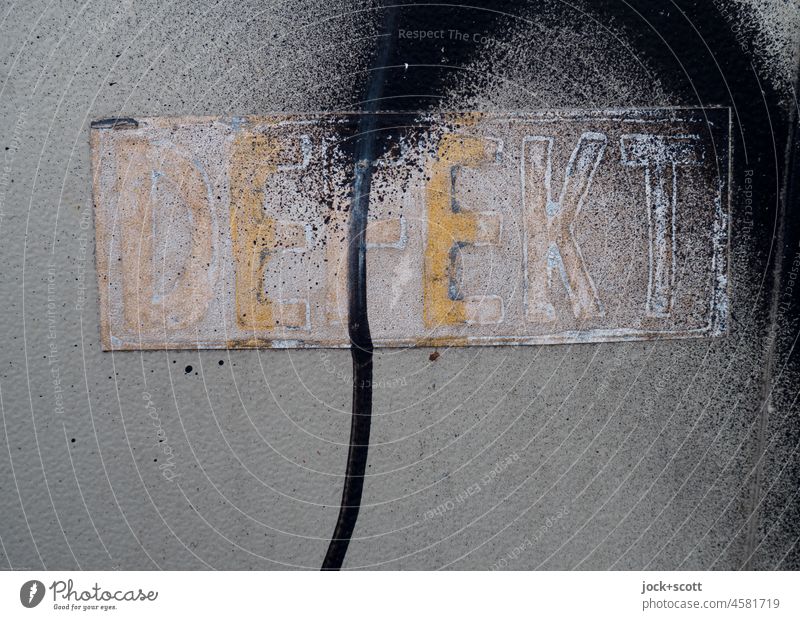 DEFECTIVE (defective spot) broken Word German Neutral Background Typography Street art Creativity Detail Berlin Capital letter Ravages of time stickers Spray