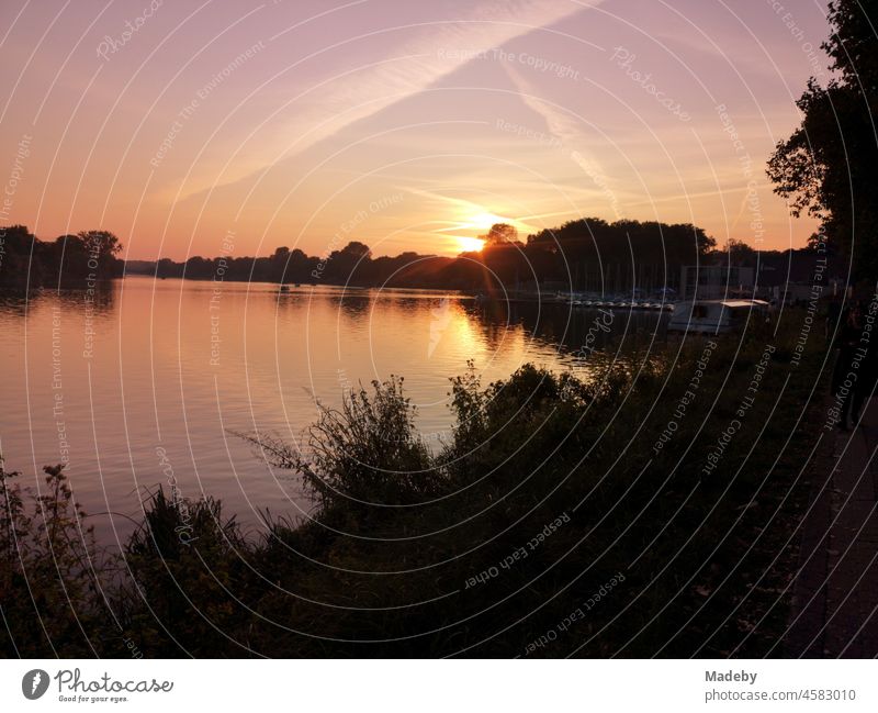 Romantic sunset over the Aasee in summer in Münster in Westphalia in Münsterland Lake Aa muenster Sunset Kitsch Romance romantic Idyll idyllically tawdry