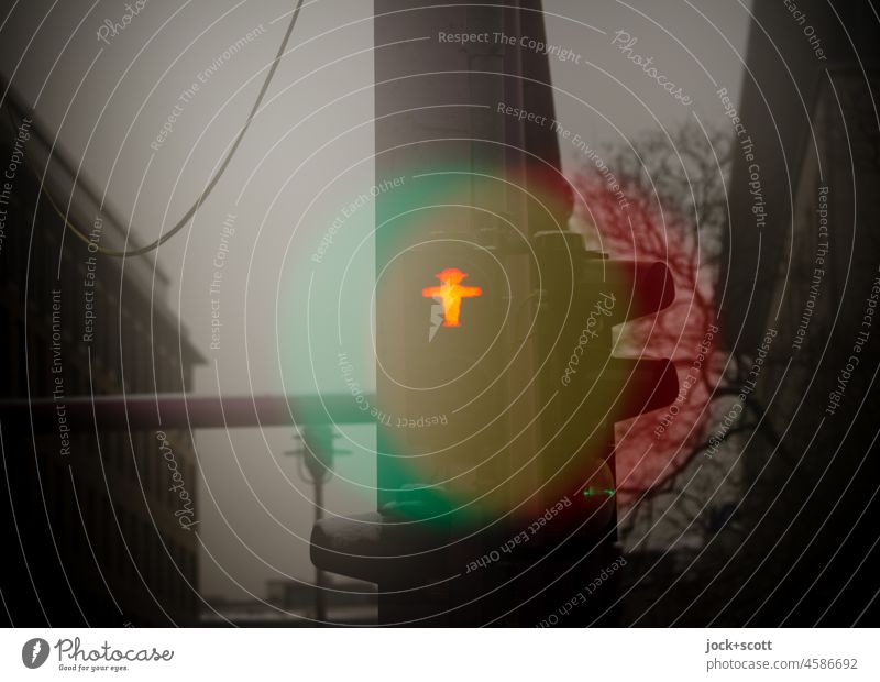 Two-phase traffic light now glows red Pedestrian traffic light Traffic light Pictogram ampelmännchen Technology Illuminate Mobility Signal Road sign Green Red