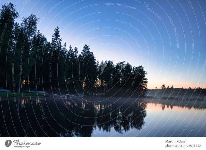 New paths, evening atmosphere at the lake. Light fog in the background by the lake Dusk Morning Evening bathing fun bathe travel vacation Water Perspective