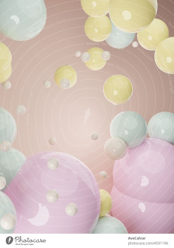 Soft pastel pink palette abstract 3D render of dynamic abstract glossy spheres background for mockups,flat lay designs and templates with copy space for text.Dynamic wallpaper with balls or particles