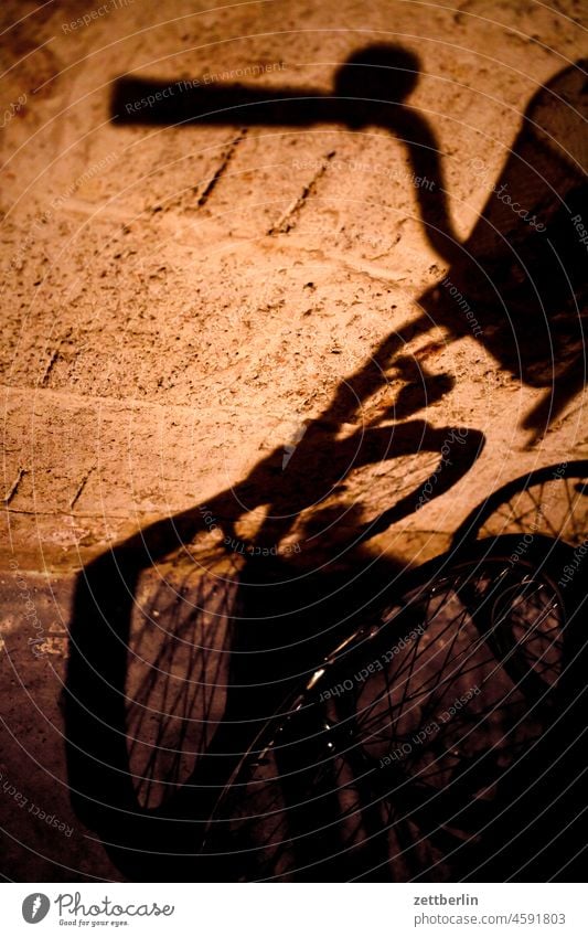 Shadow from a bike in the basement parking facility Storeroom Bicycle bicycle cellar Bicycle lot Closing time Cellar Parking Parking garage Wheel dwell