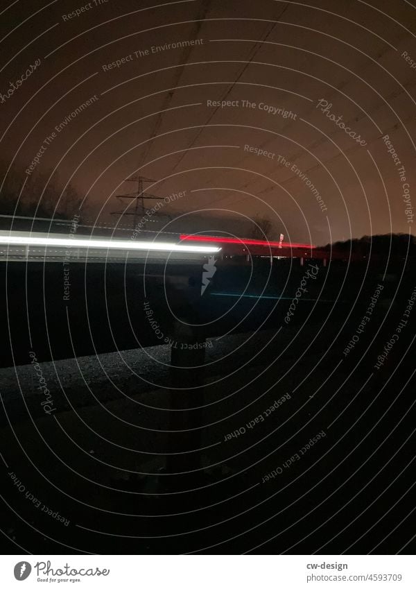 At night on the ring road at night beltway Transport Electricity pylon Light Long exposure Night Highway Street Speed Traffic infrastructure Dark Movement Car