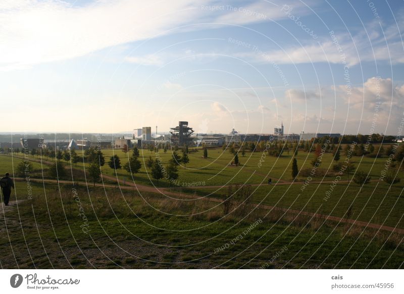 Future City Clouds Meadow Hannover Tree Wide angle Green Grass Vantage point Far-off places Panorama (View) Summer Spring Sky World exposition Blue Landscape