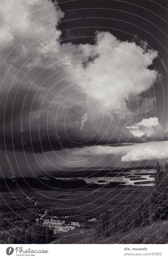 downpour Clouds Lake Rain Landscape Black & white photo Mountain Sky