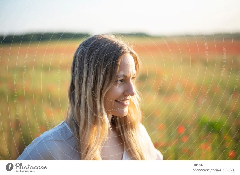 laughing young woman in poppy field Woman Poppy Laughter sensual daintily Young woman Poppy field pretty Meadow Flower meadow fortunate cheerful time-out Happy