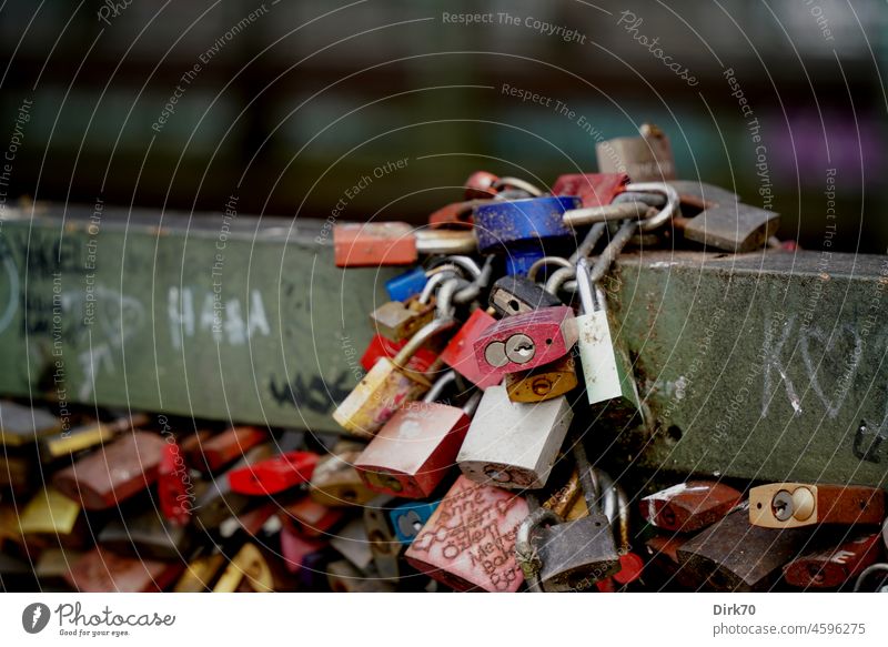 Love locks on the Hohenzollern Bridge Lock Love padlock symbols Romance Together Exterior shot Infatuation Padlock Loyalty Emotions Display of affection