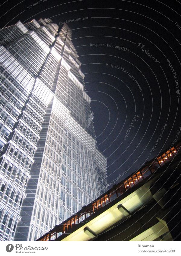 Jin Mao Tower, Shanghai Town China Night Night sky Pu Dong Jin-Mao Buildings Grand Hyatt Hotel High-rise Exterior shot Floodlight Modern impressioning