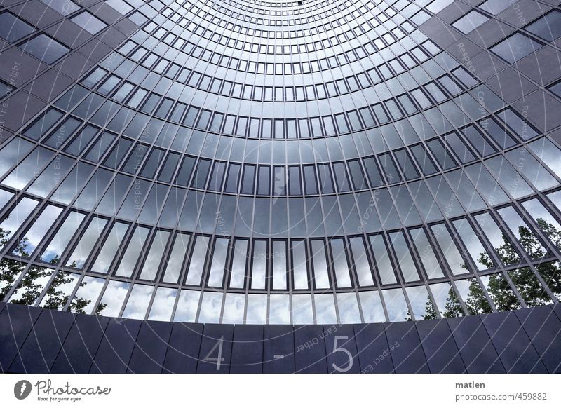 the open window Sky Clouds Tree Capital city Deserted House (Residential Structure) High-rise Facade Window Blue Gray reflection 4 5 curvature Colour photo