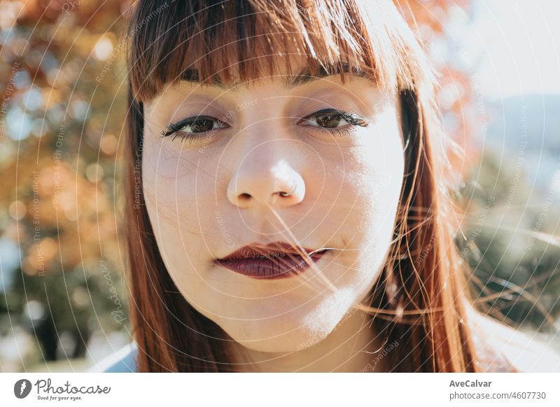 Portrait close up of smiling woman with red hair. Youngster indie hipster concept person smile female portrait white young attractive beauty girl freckle