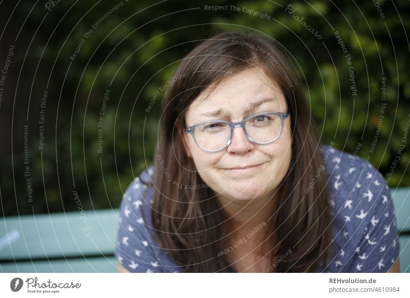 Woman grimaces Human being Adults Expression Facial expression wittily queer quaint Funny bollocks Authentic Eyeglasses Grimace Colour photo portrait Upper body