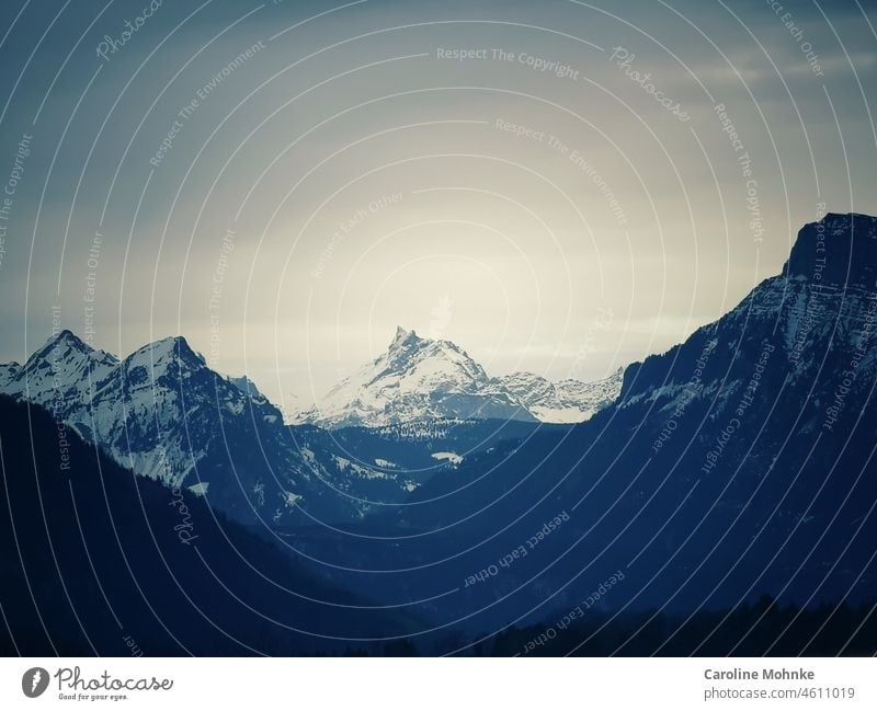 Double summit Peak Winter Mountain Snow Alps Snowcapped peak Exterior shot Landscape Nature Deserted Day Colour photo Sky Environment Rock White Blue Cold